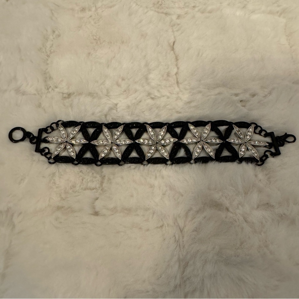 Black & Silver Rhinestone Bracelet Lobster Claw Clasp 7” Length Vintage Stars - Picture 11 of 14